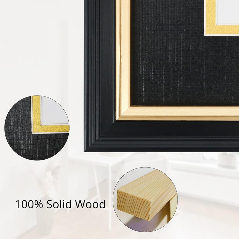 Hodeframe 11x14 Certificate Frame for 8-1/2x11 Diploma/Certificate/Document/Picture with Black and Gold Mat,8.5x11 Solid Wood Degree Frame, Real Glass，Wall Display and Tabletop - Image 4
